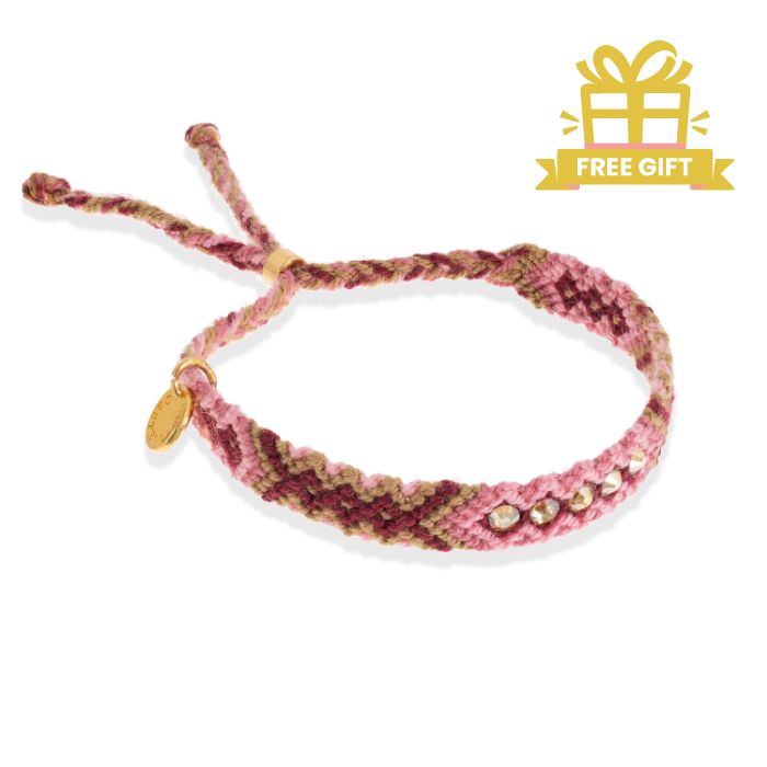 Wayuu Skinny bracelet Pink Aura 5 CRYSTALS CASTELLANO
