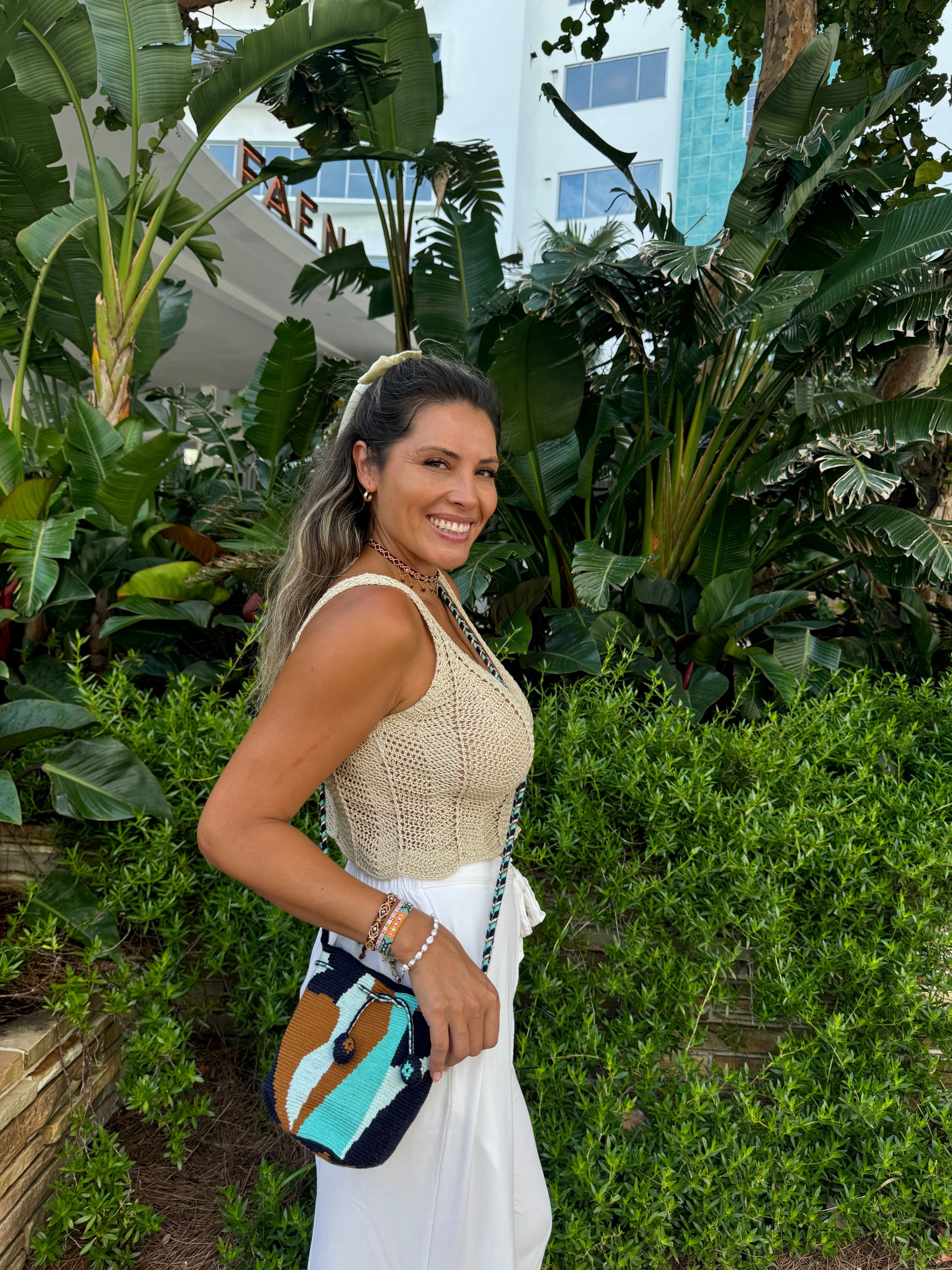 MAKKI MINI POUCH WITH POM POMS OCEAN