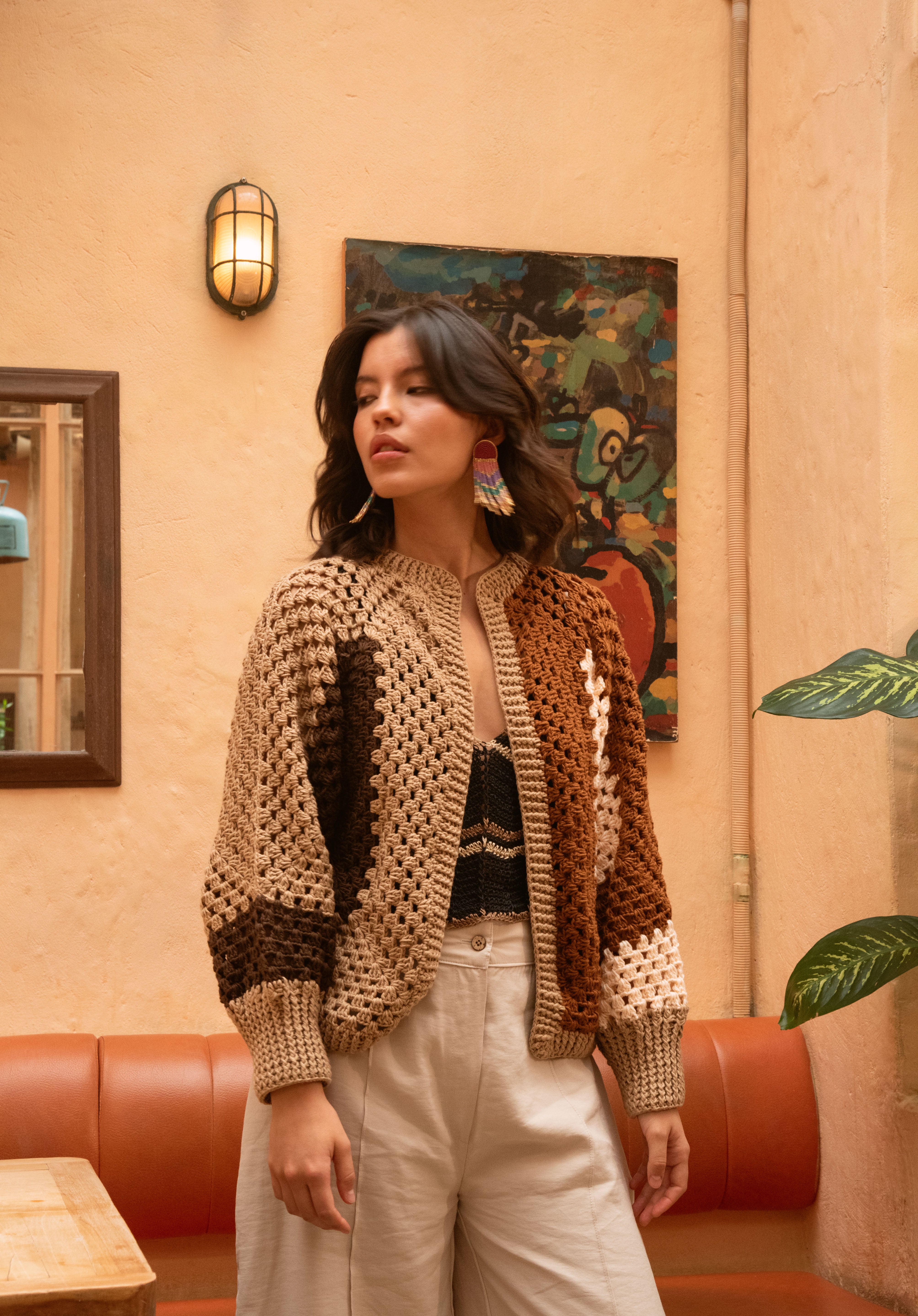 Hand Crochet Camel Cardigan - Adult