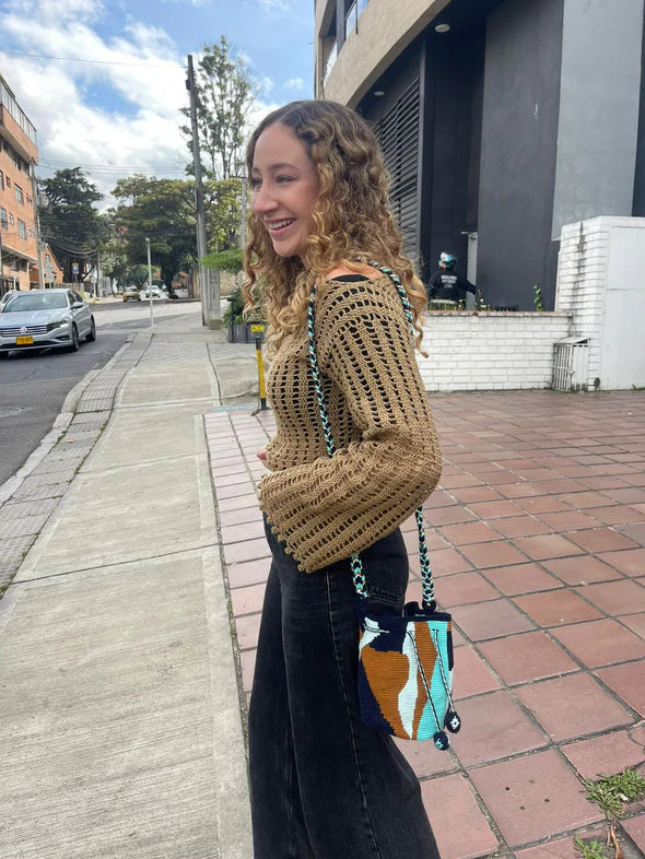 MAKKI MINI POUCH WITH POM POMS OCEAN