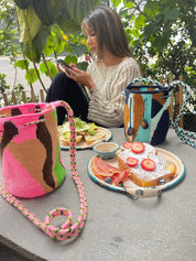 MAKKI MINI POUCH WITH POM POMS OCEAN