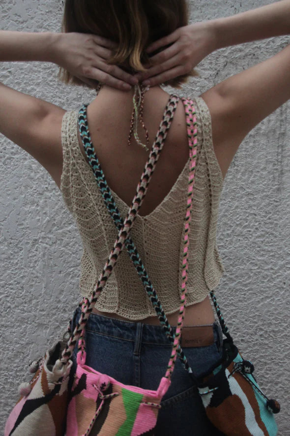 MAKKI MINI POUCH WITH POM POMS OCEAN