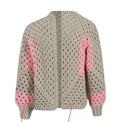 Hand Crochet 2 colors Cardigan - Adult