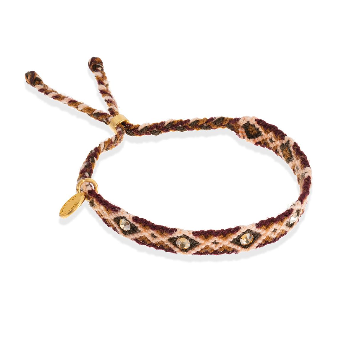 Wayuu Skinny bracelet  (6 Crystals)-Marron