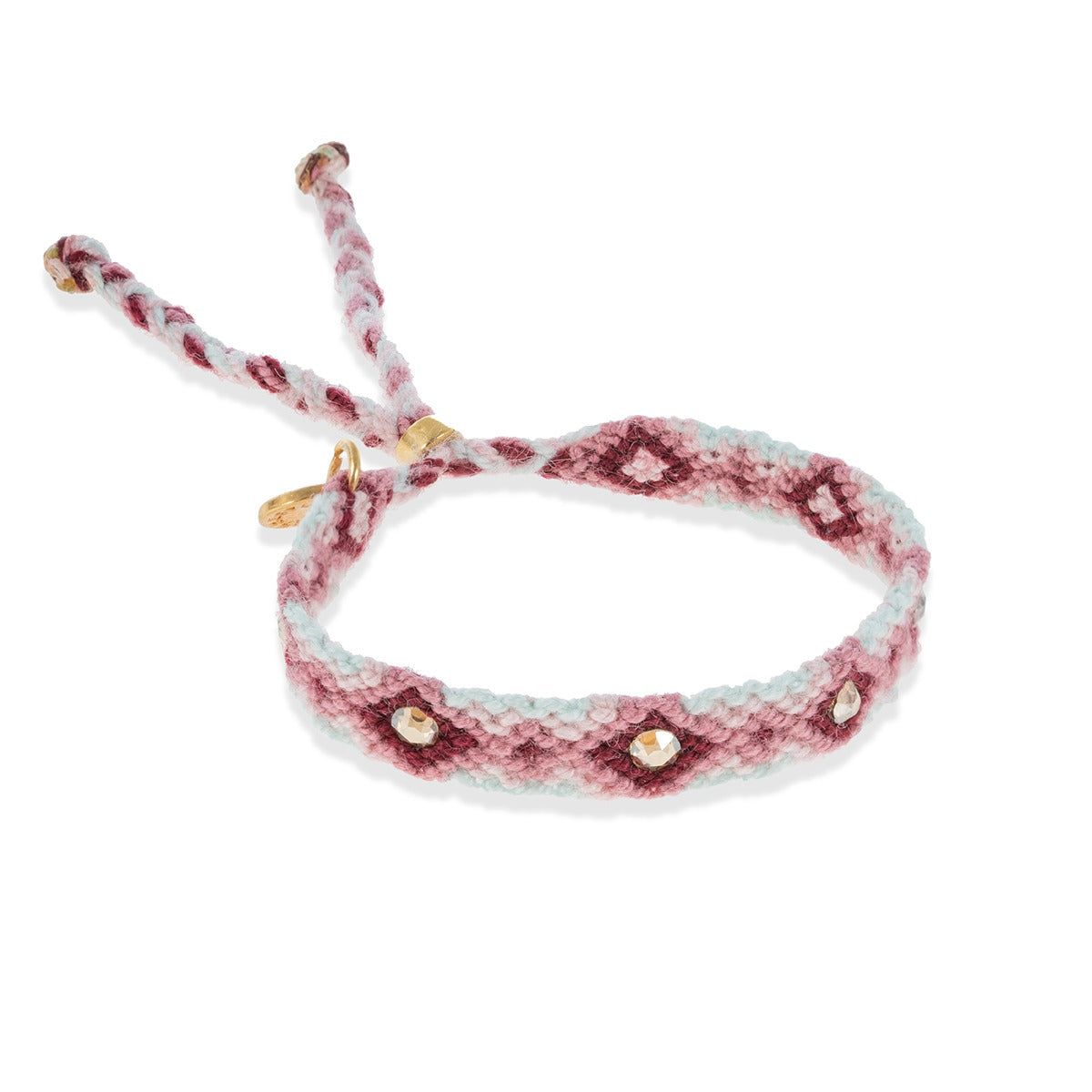 Wayuu Skinny bracelet  (6 Crystals)-Vinotinto